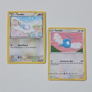 Pokemon Swablu Trading Cards Yellow Border with Blue and Pink Art